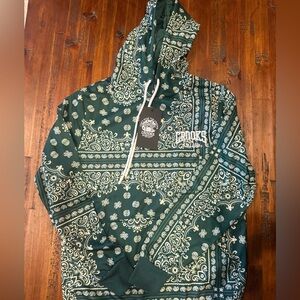 Crooks & Castles Dark Green Bandana-Print Zip Hoodie